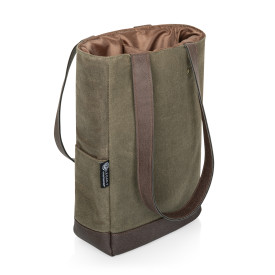 2 Bottle Insulated Wine Cooler Bag, (Khaki Green with Brown Accents)