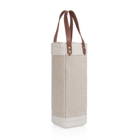 Pinot Jute Single Bottle Insulated Wine Bag, (Beige)