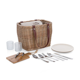 Terrabella Earth Friendly Handwoven Picnic Basket Set for 2, (Beige)
