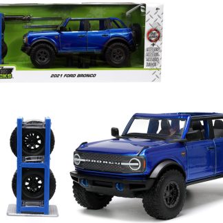 2021 Ford Bronco Open-Top Candy Blue Metallic with Extra Wheels "Just Trucks" Series 1/24 Diecast Model Car by Jada